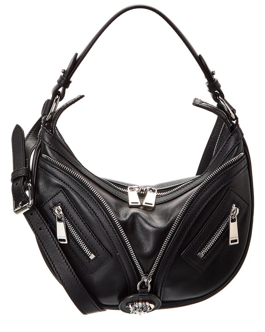 Versace Repeat Small Leather Hobo Bag Black NoSize