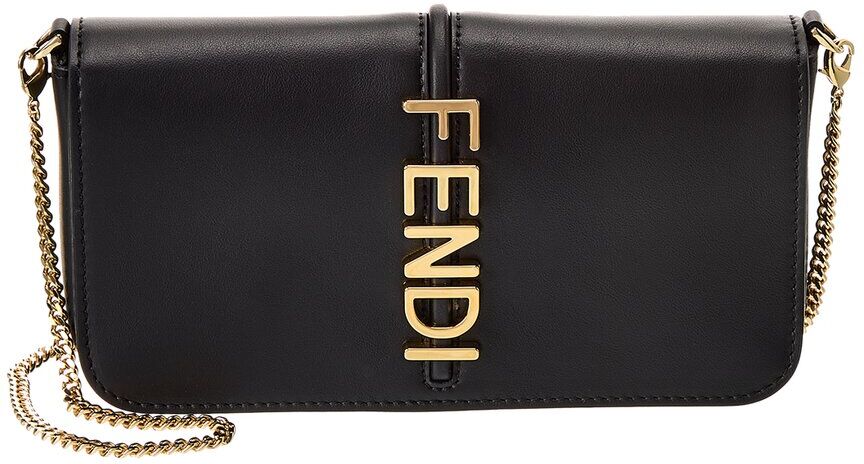 FENDI Fendigraphy Leather Wallet On Chain Black NoSize