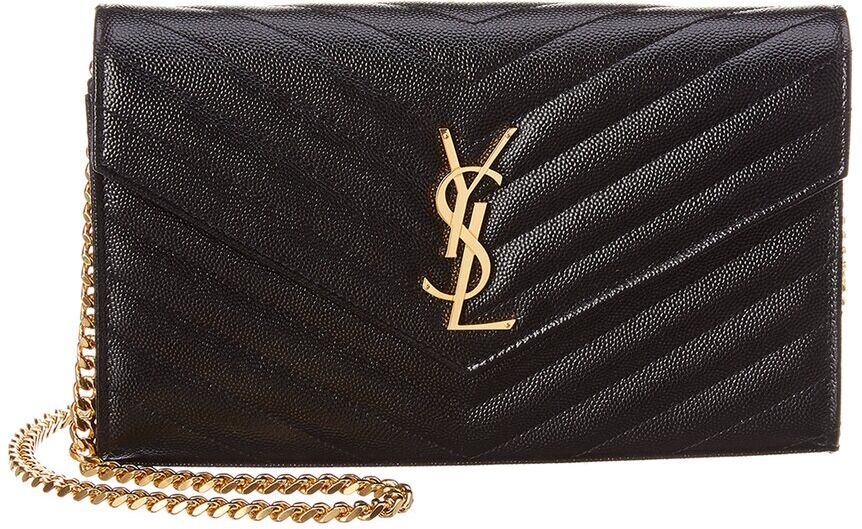 Saint Laurent Monogram Grain de Poudre Leather Wallet On Chain Black os