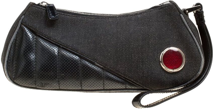 Christian Dior Black Denim & Leather Motorcycle Rockabilly Wristlet Clutch (Authentic Pre-Owned) NoColor NoSize