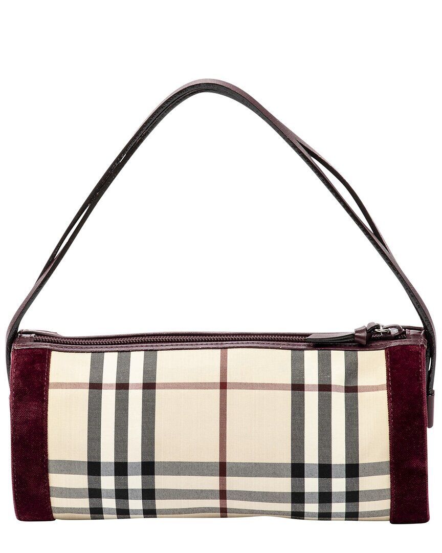 Burberry Beige & Burgundy Canvas Small Check Plaid Bauletto Bag (Authentic Pre-Owned) NoColor NoSize