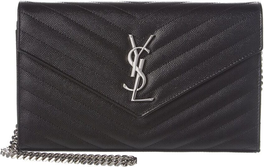 Saint Laurent Monogram Grain de Poudre Leather Wallet On Chain Black NoSize