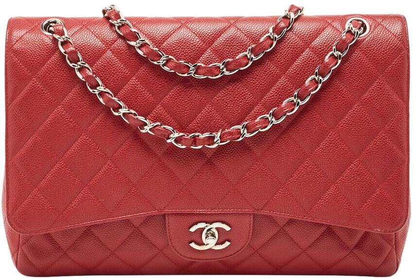 Chanel Red Quilted Caviar Leather Maxi Classic Double Flap Bag (Authentic Pre-Owned) NoColor NoSize