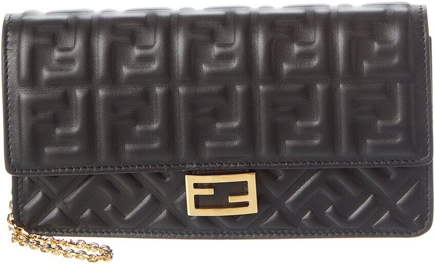 FENDI Baguette FF Leather Wallet On Chain Black NoSize