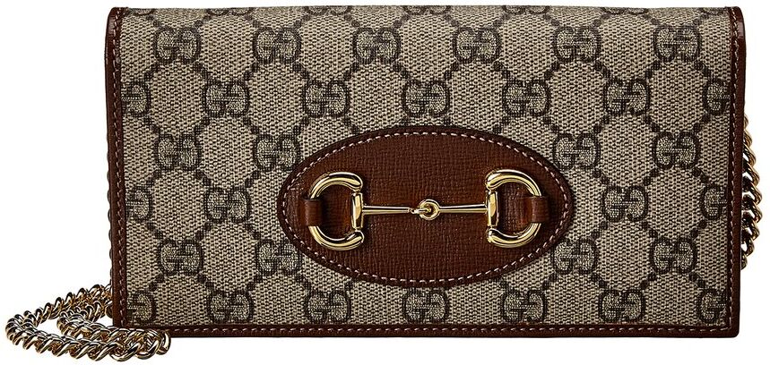 Gucci Horsebit 1955 GG Supreme Canvas & Leather Wallet On Chain Brown NS