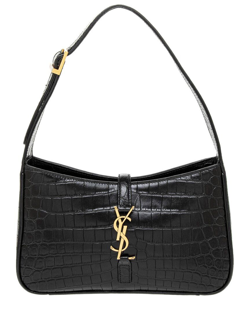 Saint Laurent Le 5 A 7 Croc-Embossed Leather Hobo Bag Black NoSize