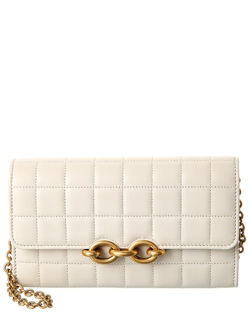 Saint Laurent Le Maillon Leather Wallet On Chain White NoSize