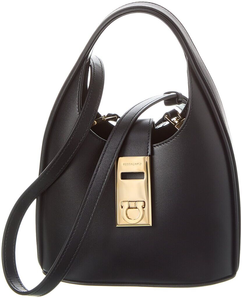 Ferragamo Gancini Buckle Leather Hobo Bag Black NoSize