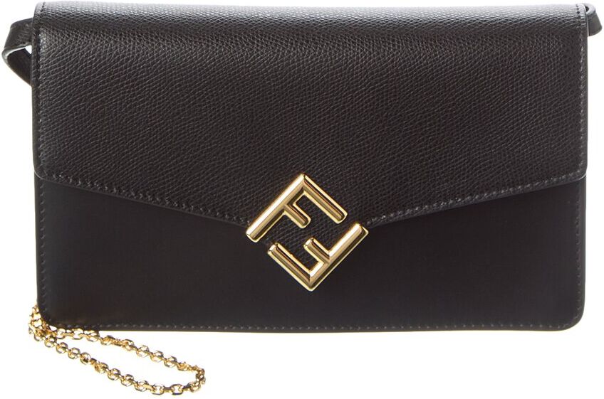 FENDI FF Diamonds Leather Wallet On Chain Black NoSize