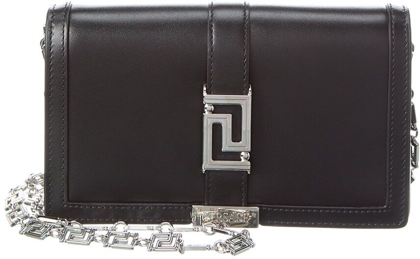 Versace Greca Mini Leather Wallet On Chain Black NoSize