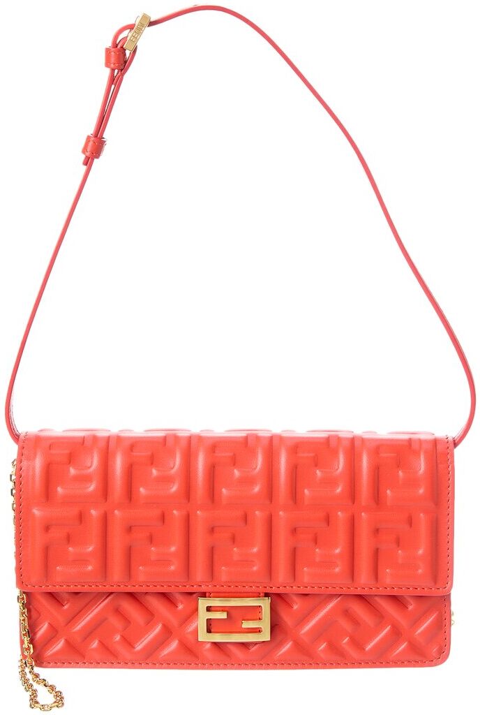 FENDI Baguette FF Leather Wallet On Chain Red NoSize