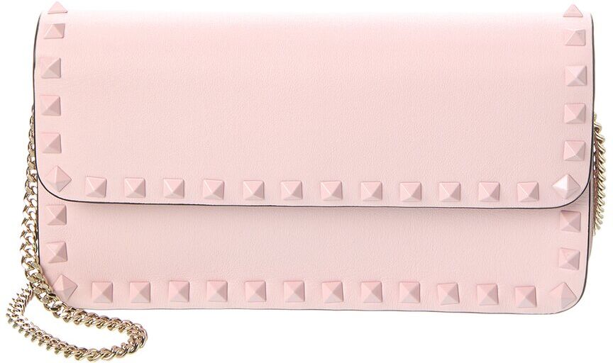 Valentino Rockstud Leather Wallet On Chain Pink NoSize