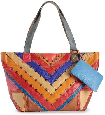 AmeriLeather Simonda Leather Rainbow Tote Bag and Coin Pouch Set, Multicolor