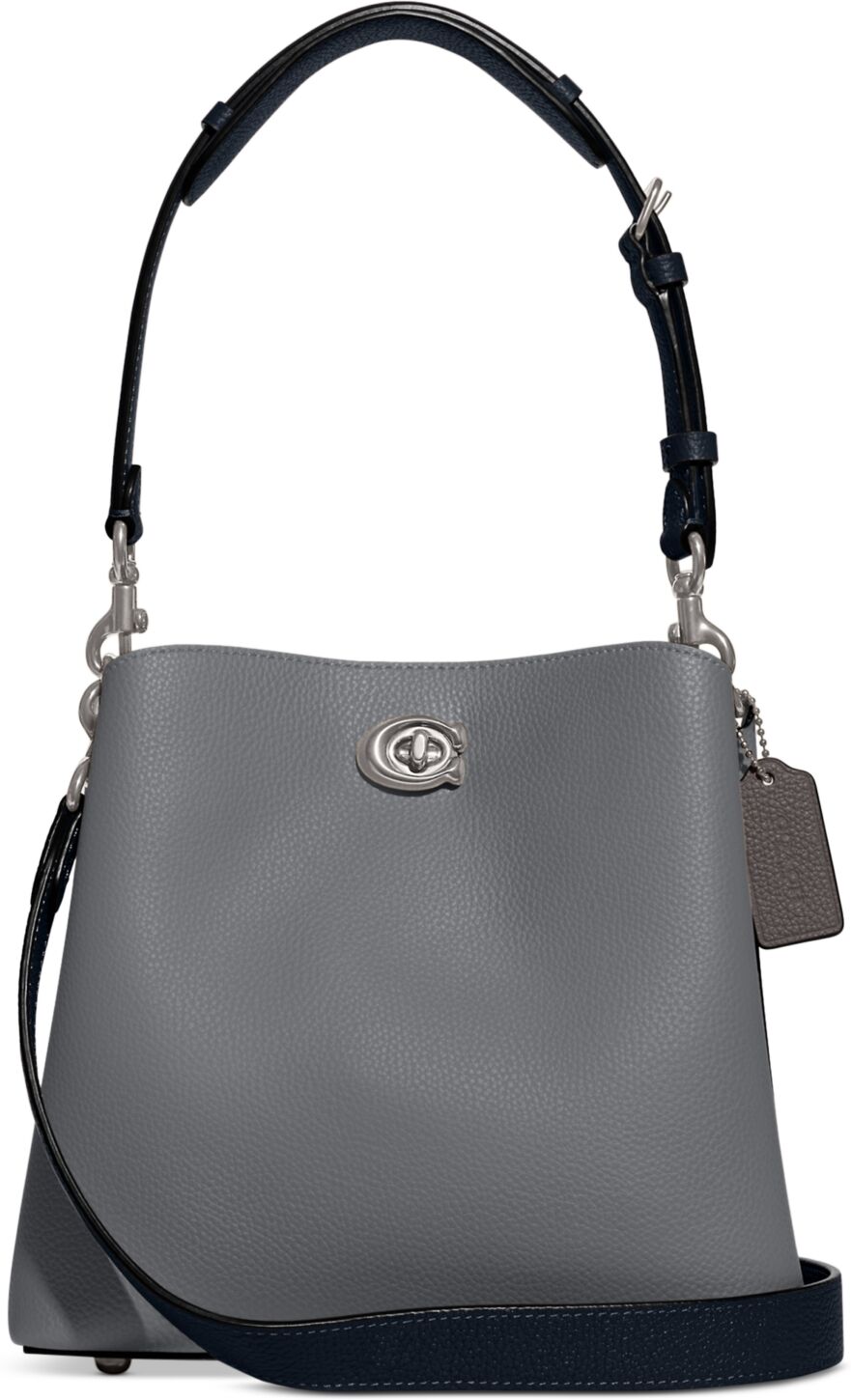 Coach Pebble Leather Willow Bucket Bag with Convertible Straps - Grey Blue