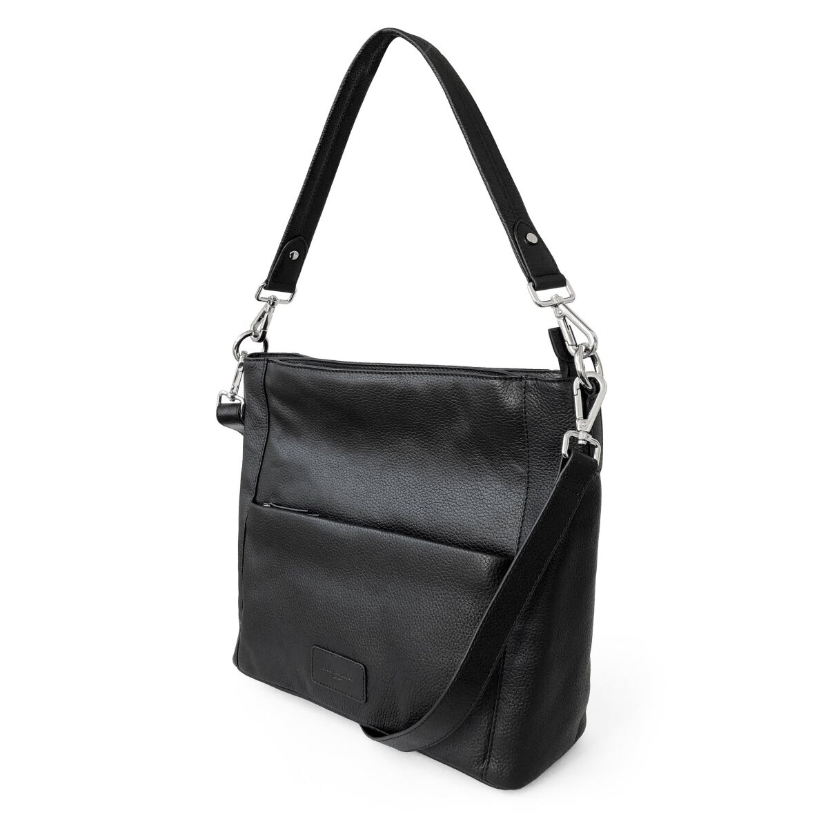 Club Rochelier Ladies Large Leather Multi Zip Pocket Hobo Shoulder Bag - Black
