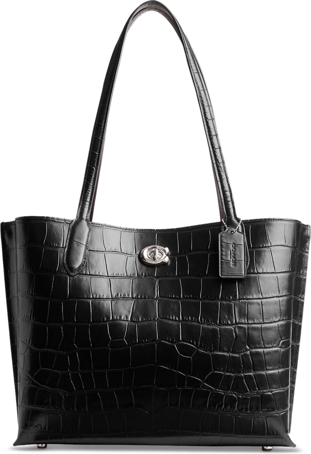 Coach Embossed Croc Leather Willow Tote - Black