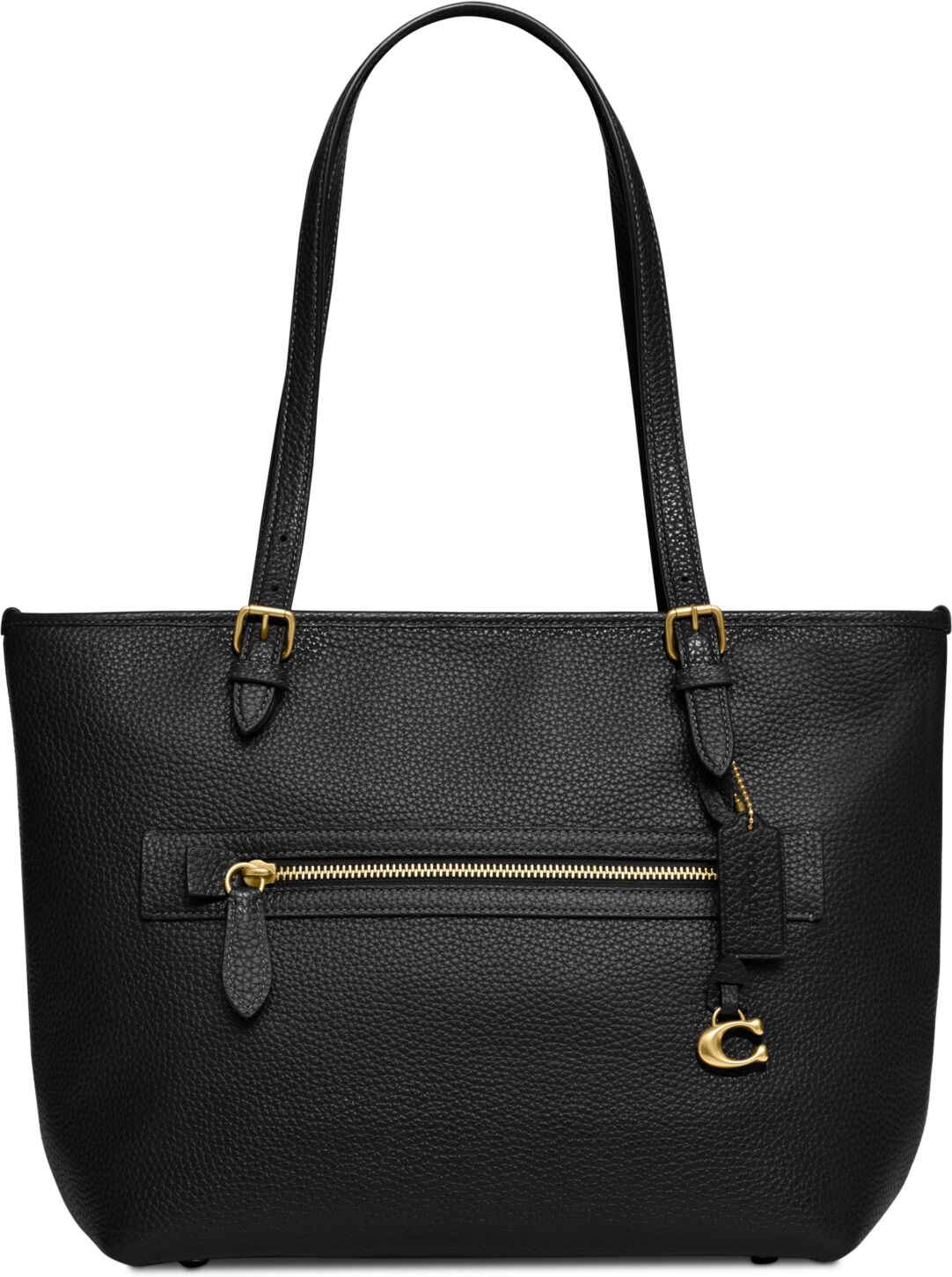 Coach Polished Pebble Leather Taylor Tote with C Dangle Charm - Black