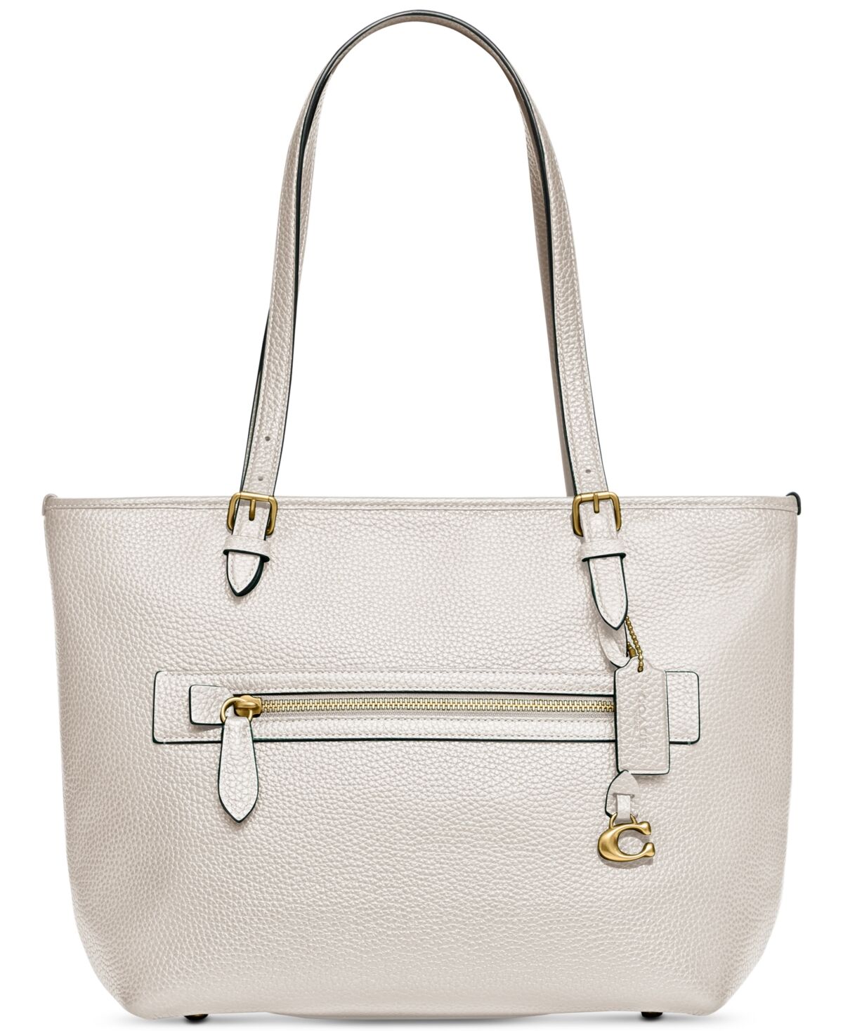 Coach Polished Pebble Leather Taylor Tote with C Dangle Charm - Chalk