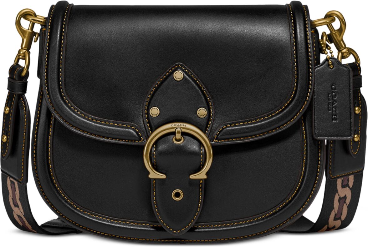 Coach Glovetanned Leather Beat Saddle Bag with Webbing Strap - Black