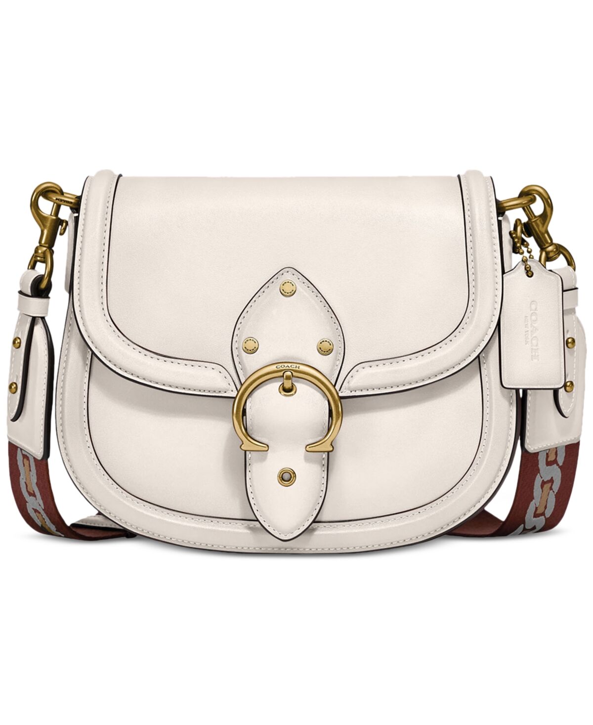 Coach Glovetanned Leather Beat Saddle Bag with Webbing Strap - White