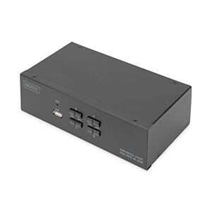 Digitus KVM-Switch HDMI – 4-Port Dual-Display – 4 PC 2 Monitore – 1x Maus, Tastatur & Audio für 4 Computer – UHD 4K@30Hz (3840 x 2160p) – Hot-Key KVM Umschalter – 1x USB 2.0 Hub – Schwarz