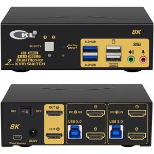 Nördic KVM 2x2 HDMI Switch Dual Monitor HDMI2.1 8K60Hz 4K144Hz 4:4:4 med 2x3.5mm og 4xUSB-A