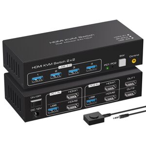NÖRDIC KVM switch 2 til 2 HDMI til HDMI, 8K60Hz/4K120Hz, 4x USB-A