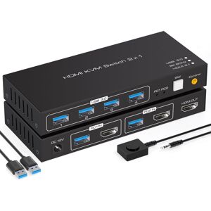 NÖRDIC KVM switch 2 til 1 HDMI til HDMI, 8K60Hz/4K120Hz, 4x USB-A