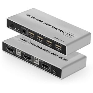 NÖRDIC KVM Switch 2 PC til 1 DisplayPort 1.2 4K60Hz og 4x USB-port HDCP 2.2