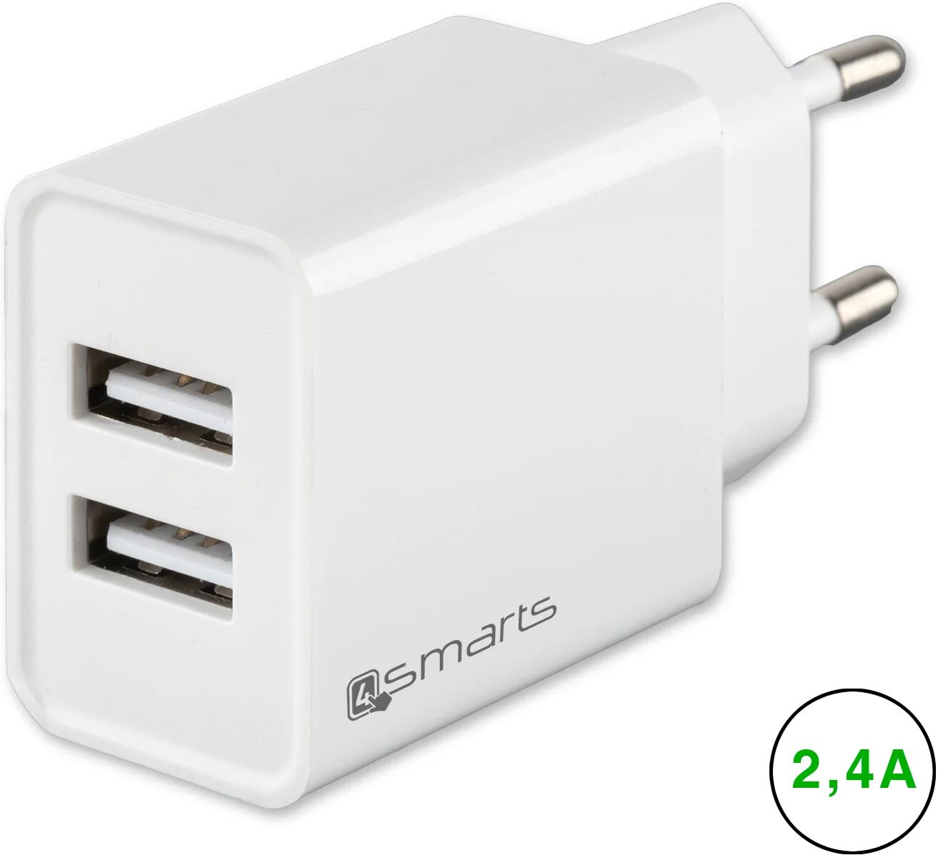 4smarts VoltPlug Dual 24W Vægoplader m. 2 x USB-A - Hvid