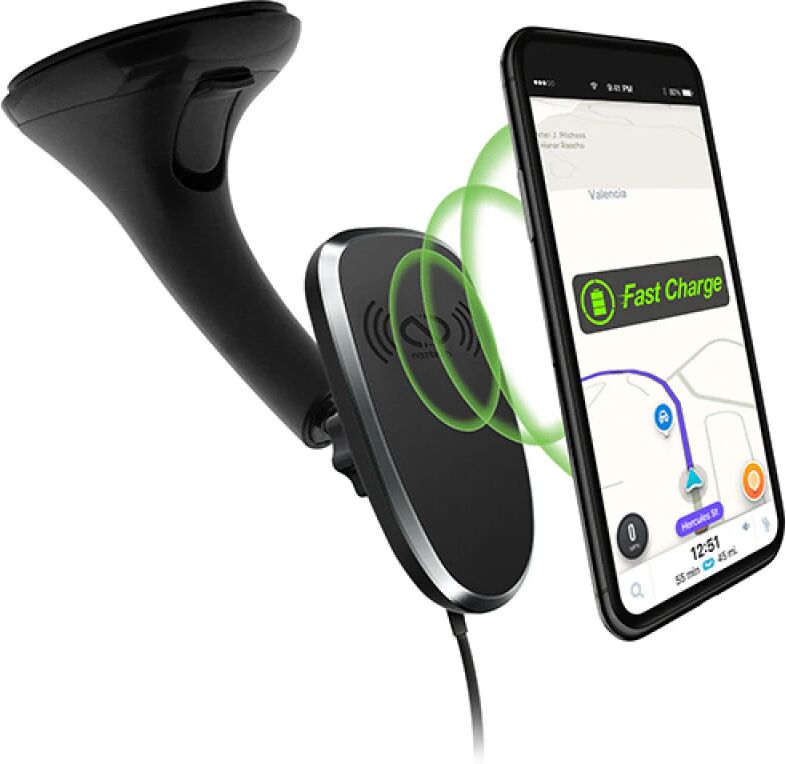 Naztech MagBuddy Windshield Magnetisk Mobilholder til Forrude m. Trådløs Oplader 10W Fast Charge