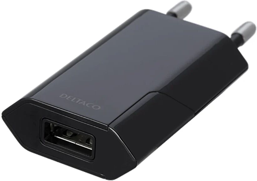 Deltaco 5V/1A 5W Vægoplader m. USB-A - Sort