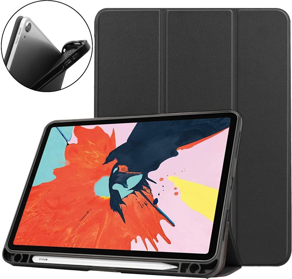 TABLETCOVERS.DK iPad Air (2020) Litchi Tri-Fold Læder Cover m. Apple Pencil Holder - Sort