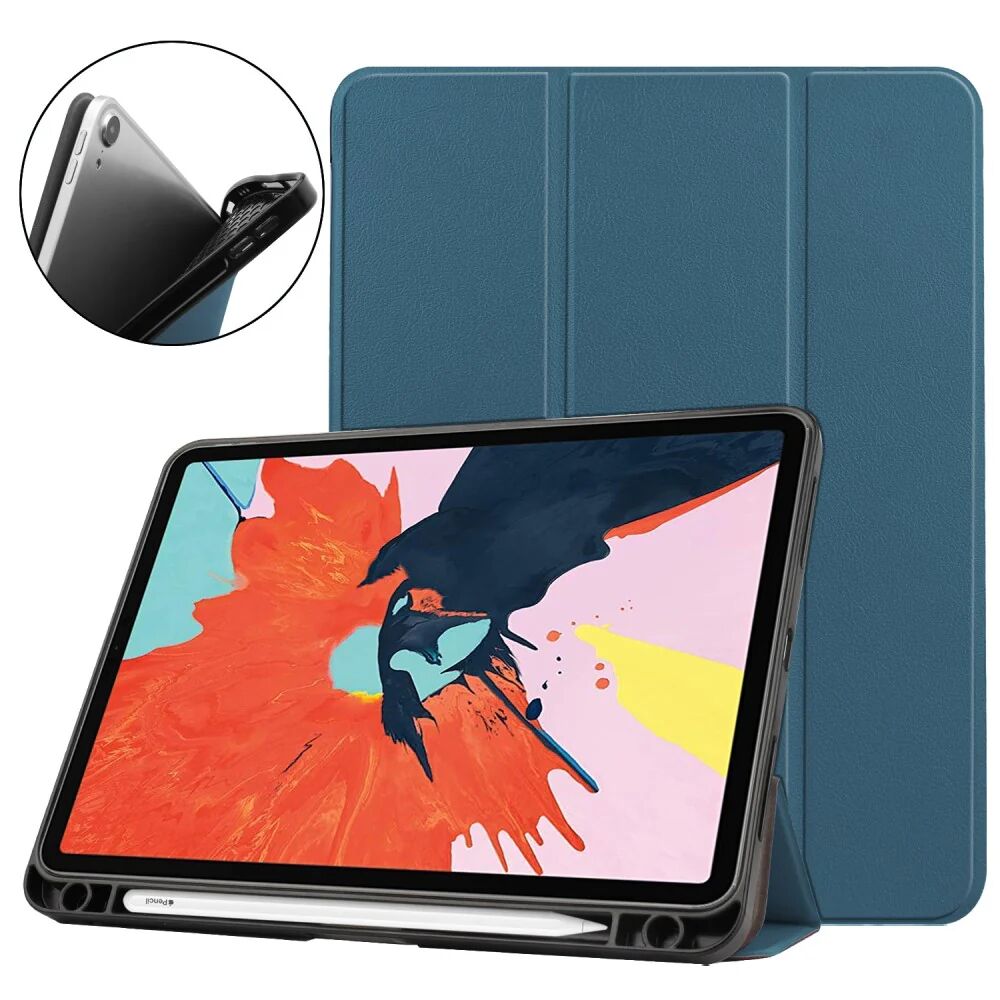 TABLETCOVERS.DK iPad Air (2020) Litchi Tri-Fold Læder Cover m. Apple Pencil Holder - Grøn
