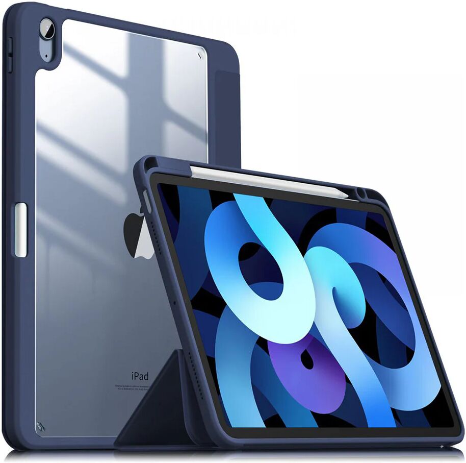 Infiland iPad Air (2020) Infiland Crystal Case m. Apple Pencil Holder - Blå / Gennemsigtig