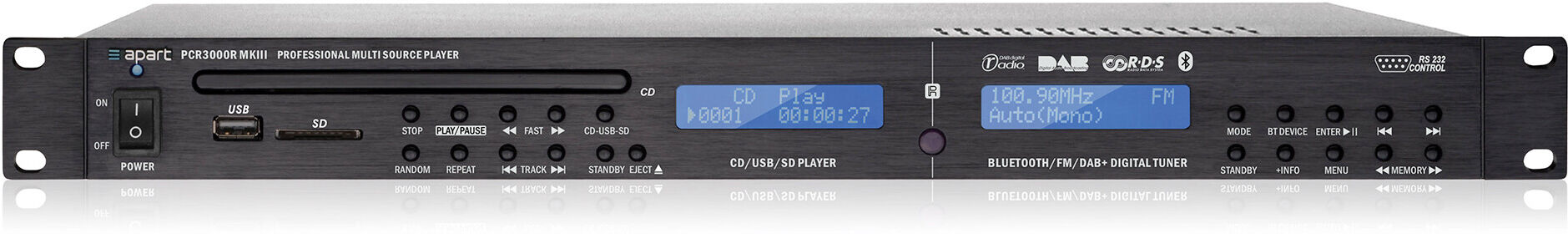 Apart PCR3000R - Professioneller DAB/RDS-Tuner und CD/MP3-Player