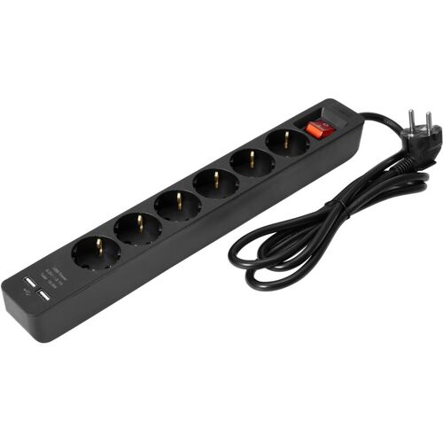 EuroLite Steckdosenleiste ON-1 6-fach + 2 USB sw - Mehrfachsteckdosenleiste