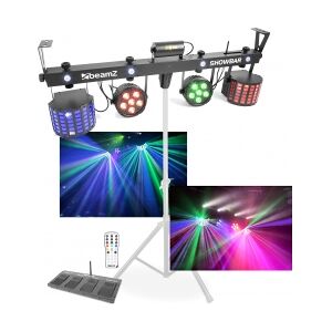 MEGA Lysshow-Bar / 2x Parlamper, 2x Flowereffekt, 4x Stroboskop og L showbar par