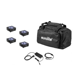 EuroLite Set 4x AKKU Flat Light 3 bk + Charger + Soft Bag TILBUD NU