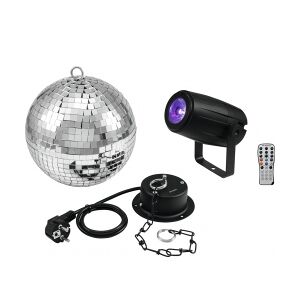 EuroLite Mirror Ball 20cm with motor + LED PST-5 QCL Spot bk TILBUD NU