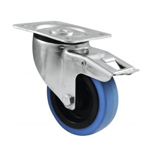 Roadinger Swivel Castor 100mm BLUE WHEEL with brake TILBUD bremse hjul blå med