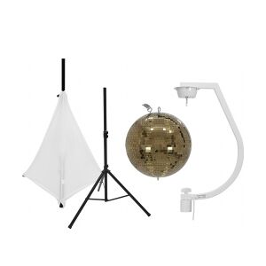 EuroLite Set Mirror ball 30cm gold with stand and tripod cover white TILBUD NU