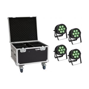 EuroLite Set 4x LED IP PAR 7x9W SCL Spot + Case with wheels TILBUD NU