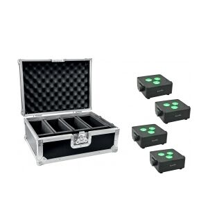 EuroLite Set 4x AKKU IP Flat Light 3 bk + Case TILBUD NU