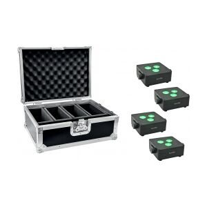 EuroLite Set 4x AKKU IP Flat Light 3 bk + Case TILBUD NU