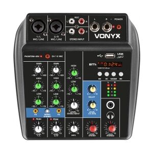 Lyd og Mikrofon Mixer VMM100 / 3 kanals / Bluetooth / USB / EQ / Phantom 48V / K