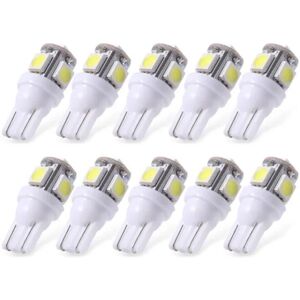 T10 w5w Led med 5 stk 5050SMD 6000k Chip 12v DC 10-Pack Hvid white