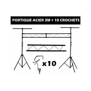 Ibiza Portique Dj slb001 en acier robuste et réglable en hauteur + 10 crochets de qualité le pack idéal pour supporter vos nombreux jeux de lumière - Publicité