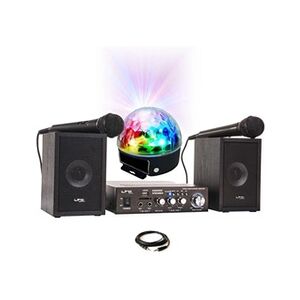 LTC Pack Karaoké - KARAOKE-STAR2MKII Enfant - 2 Enceintes 2 Micros 1 Ampli Bluetooth USB SD 100W - Jeu Lumière Astro LEDS RGB - Cadeau Soirée - Publicité