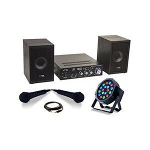 LTC Pack Karaoké - KARAOKE-STAR2MKII Enfant - Bluetooth USB SD 100W 2 Enceintes 2 Micros 1 Ampli - Projecteur PAR LEDS RGB - Cadeau Soirée - Publicité